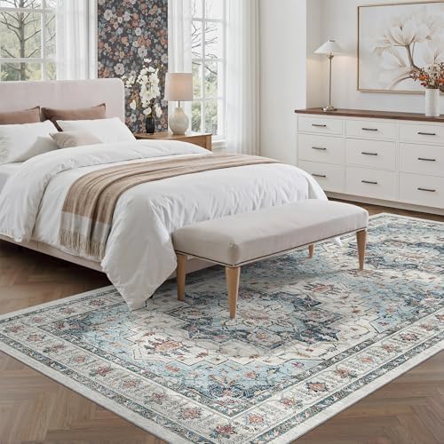 Madane 4x8 Wide Hallway Runner Rug Washable for Living Room, Blue - Image 4