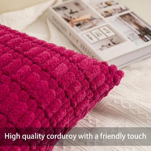 Pack of 2 Corduroy Decorative Throw Pillow Covers 18x18 Inch, Peach Red - Image 2