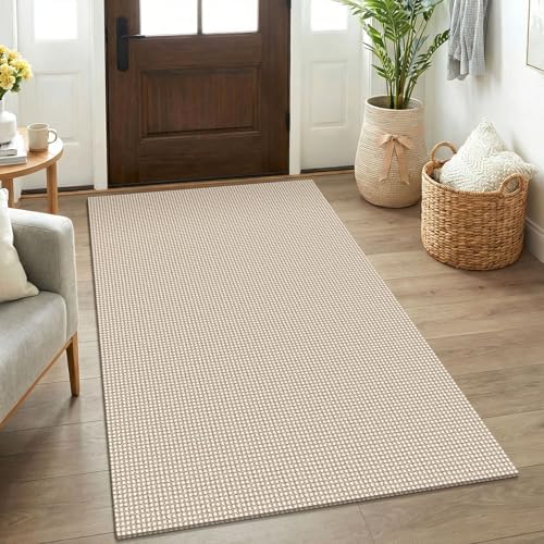 KOZYFLY Rugs for Entryway 3x5 ft Washable Area Rug Non Slip Rubber Backed Entry Rug Woven Indoor Door Mat Cotton Kitchen Rugs for Entryway, Foyer, Backdoor, Ivory Beige by KOZYFLY