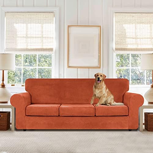 WEERRW 4 Pieces Couch Cover for Sofa Velvet Sofa Covers Washable, Pumpkin - Image 2