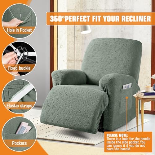 VANSOFY Stretch Recliner Chair Cover, Slipcover, Bean Green, 1 Seater - Image 5