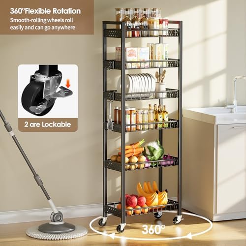 6 Tier Slim Storage Cart, Narrow Rolling Cart with Wheels, 10in(W) - Image 4