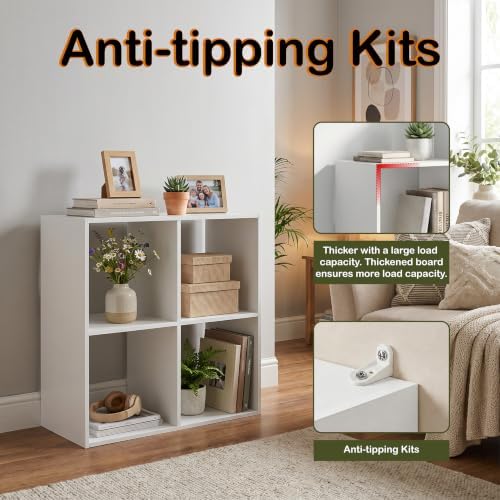 WannabeMyself【Sturdy Build&Easy Assembly】 4 Cube Storage Organizer with Anti-Tipping Kits,Reversible Open Back Book Shelf, Bookcase for Living Room,Bedroom,Entrance Hall,Office,24.1×11.4×24.1,White - Image 4