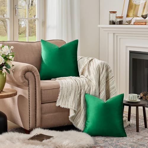 GIGIZAZA Green Velvet Pillow Covers 16x16 Decorative Pillows Pack of 2 - Image 3