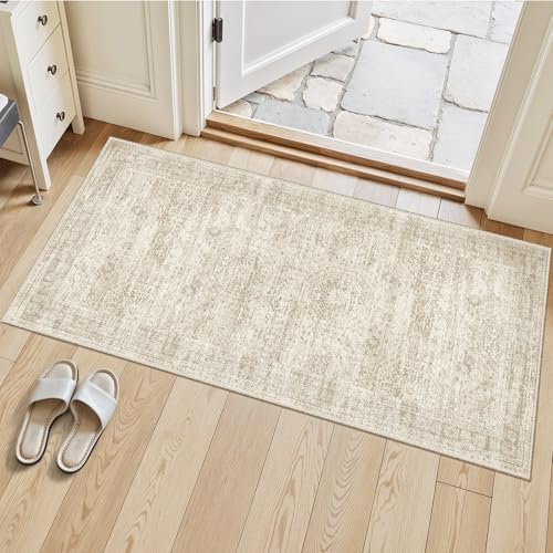 Soalmost 2x4 Washable Rugs for Kitchen, Entryway, Small Area Rug Beige - Image 3