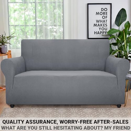 ZNSAYOTX Super Stretch Couch Cover Love Seat Sofa Covers for Living Room Dogs Pet Friendly Furniture Protector Spandex Loveseat Slipcovers with Anti Slip Foam Sticks (Light Grey, Loveseat) - Image 5