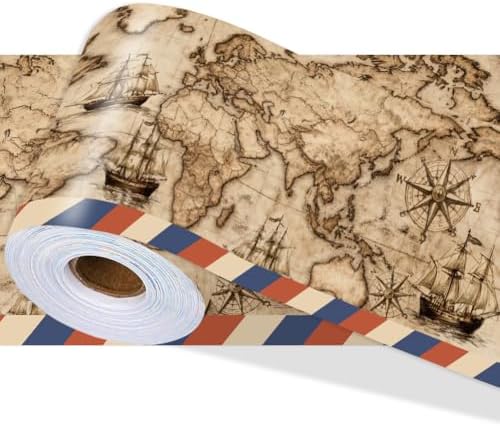 Travel Map Bulletin Board Border Vintage Decor 196.9 x 3.9 Inch by PRESSINART