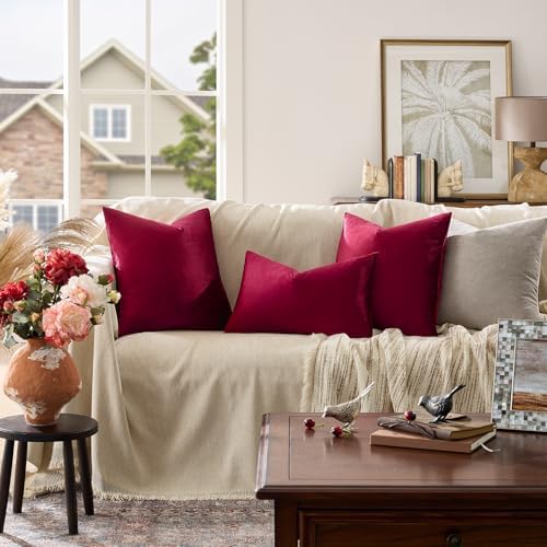 GIGIZAZA Burgundy Velvet Pillow Covers 26x26 Decorative Pillows Pack of 2 - Image 2