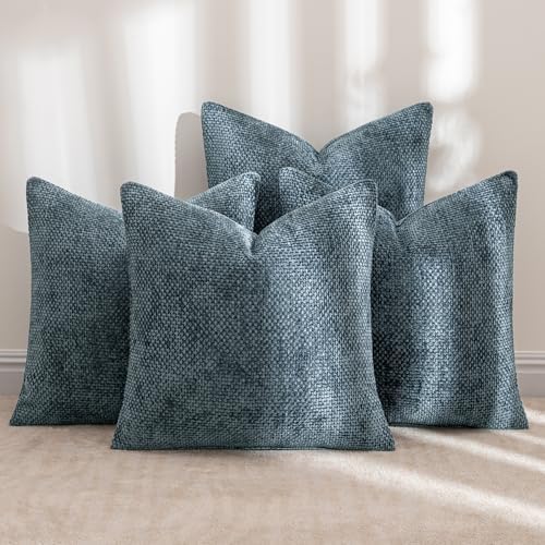 MIULEE Soft Decorative Chenille Pillow Covers Navy Blue 18x18 Pack of 4 - Image 2