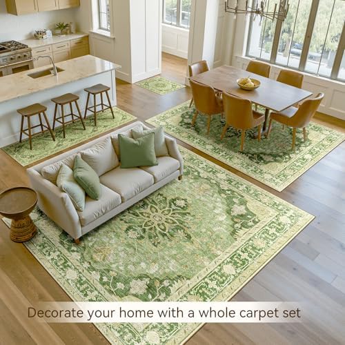 RELEANY Washable Area Rug, Runner 2'x10', Green/Yellow - Image 3