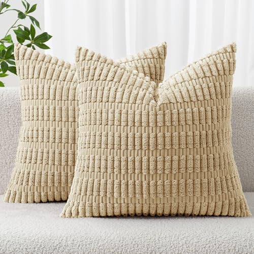 MIULEE Euro Sham Corduroy Decorative Throw Pillow Covers 22x22 Tan Set of 2 by MIULEE