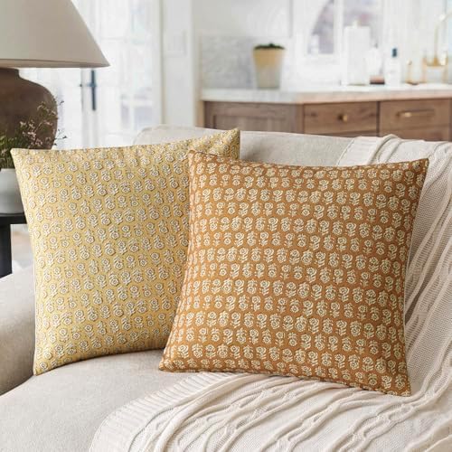 Foindtower Decorative Floral Print Throw Pillow Covers 24×24 Golden Orange - Image 4
