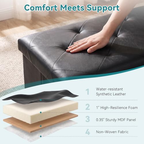 OLIXIS 30 Inch Folding Storage Ottoman Bench, Black Ottoman with Storage - Image 6