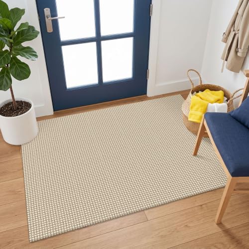 KOZYFLY Washable 3x4 Entry Area Rug, Braided Throw Rugs for Entryway, Non Slip Door Mat Indoor Outdoor Entrance, Front Porch Foyer Carpet for Kitchen, mudroom, Bathroom, Ivory Beige by KOZYFLY