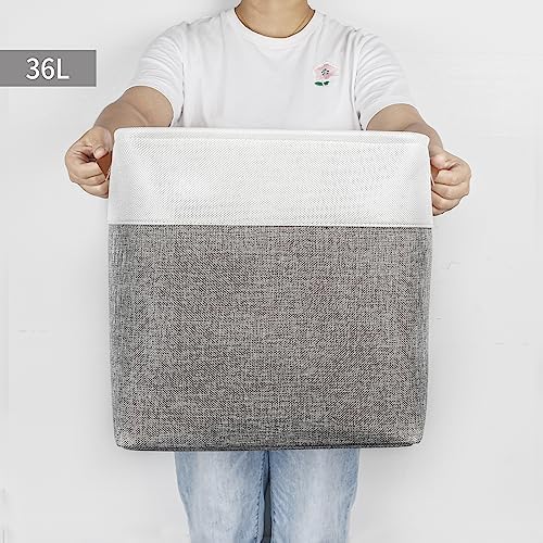 Bagnizer 13x13 Cube Storage Bins, Collapsible Fabric Storage Box, 4 Pack Closet Baskets with Handles for Organizing, Shelf, Toys, Clothes, Home, Office, Nursery (Grey&White) - Image 6