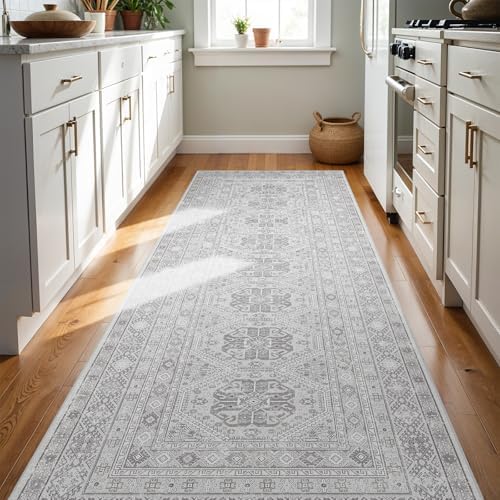Ksrau 3x8 Runner Rug Washable Vintage: Non Slip Kitchen Runners Grey by Ksrau