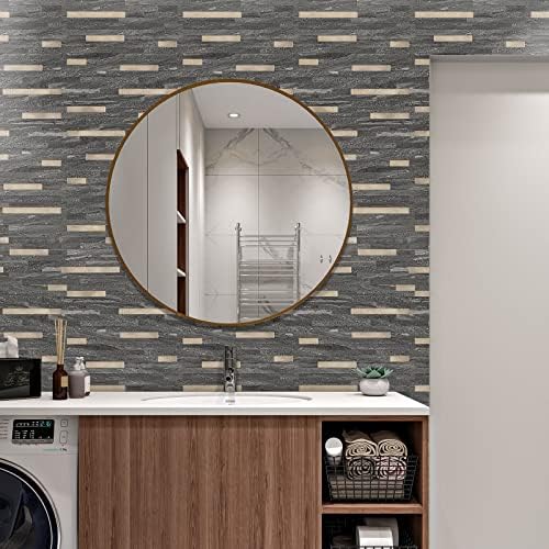 STICKGOO 20 Sheets Peel and Stick Backsplash Tile, Stick on Backsplash for Kitchen and Bathroom, Black Sandstone Look PVC Mixed Metal Gold Self Adhesive Wall Tiles - Image 2