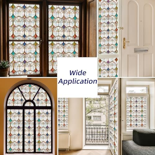 Window Privacy Film Stained Glass, 6 Pcs Gothic Rainbow Window Privacy Films Stickers with Installation Tools, Vintage Film Sticker Decals for Home Bathroom Glass Decorations 17.7 x 157.5 inches - Image 5