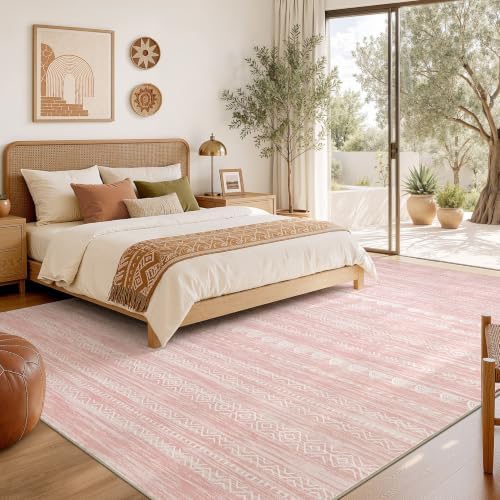 Nakagishi Boho 7x9 Area Rug Living Room Rugs Machine Washable Pink - Image 6