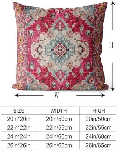 Snycler Boho Throw Pillow Covers 24x24 inch Set of 2 Boho Rug Carpet Double Sided Pattern Cotton Soft Pillow Case Cushion Cover Pillowcase for Couch Sofa Bed Decorative (Red) - Image 3