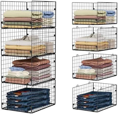 4-Tier Stackable Closet Organizers and Storage Shelves, Foldable Closet Shelf Organizer System, Stackable Storage Bins Drawers for Closet Organizer System, Black(Patent 30022416, 15.7"x11.8"x34.64") by FollowWithYociyogaTogether