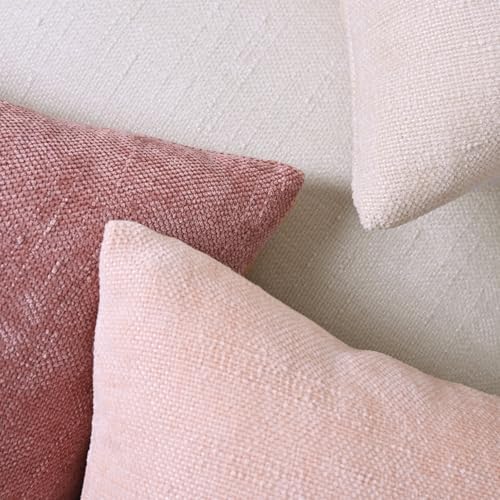 Set of 4 Soft Textured Decorative Throw Pillow Covers 18x18 Inch Cozy Farmhouse Cushion Cover Square Accent Pillow Cases for Bed Couch Sofa Living Room, Plum Pink - Image 5
