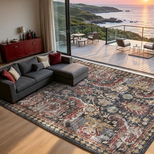 RUGSURE Washable Area Rugs - Perfect for Living Room, Bedroom, Kids Room, Nursery - Stain & Water Resistant Non-Slip, Pet & Child Friendly, Vintage Tribal Area Rugs (Rust, 8' x 10') - Image 4