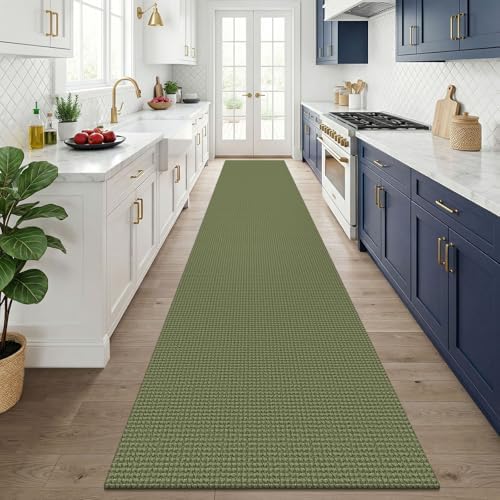 KOZYFLY 3x14 Runners Rugs for Hallway, Long Washable Runner Rug, Non Slip Rubber Backed Kitchen Runner, Flatweave Entryway Rug, Floor Carpet for Entry, Aisle, Hall, Olive Green/Earthy Green - Image 2
