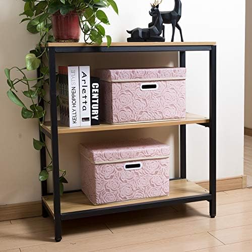 PRANDOM Collapsible Storage Cubes with Lids Fabric Decorative Storage Bins Boxes Organizer Containers Baskets with Cover Handles for Bedroom Closet Living Room 14.9x9.8x9.8 Inch 3 Pack - Image 3