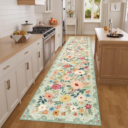 DUKINO 3x14 Washable Runner Rug, Non Slip Long Kitchen Runner Rug, Green - Image 3
