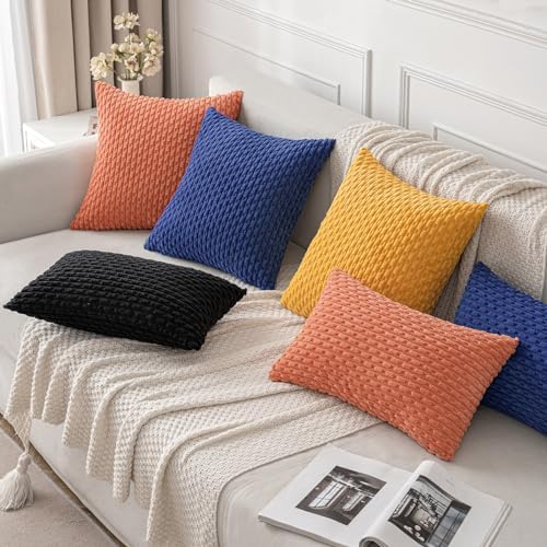 MIULEE Decorative Throw Pillow Covers 20x20 Coral Red Textured Corduroy - Image 4