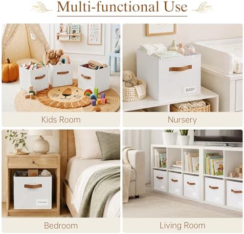 Storage Cubes 10 Pack, 11 Inch Fabric Storage Cubes Organizer Bins with Labels, Odor-Free & Sturdy PP Structure, Cubby Baskets for Closet, Shelves, Toys & Nursery (White) - Image 6
