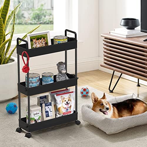 SOLEJAZZ Slim Rolling Storage Cart Skinny Bathroom Organizer, 3 Tier, Black - Image 6