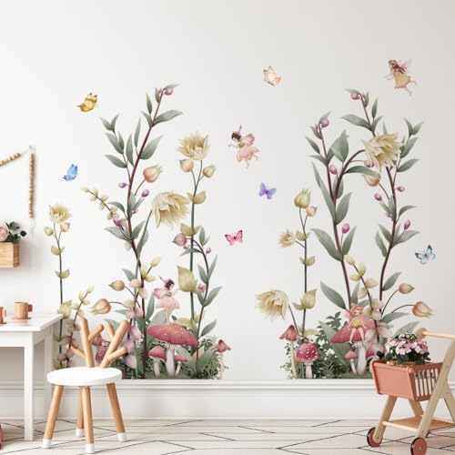 Boho Flower Wall Decals Fairy Wall Decor Wildflower Stickers with Mushroom Peel and Stick Removable for Girls Bedroom, Kids Room, Living Room, Office - Image 2