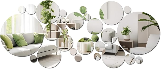 32Pcs Mirror Wall Stickers, Small Circle Ceiling Mirrors for Wall Decor by DIBALIYI