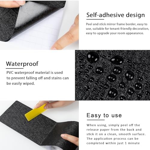 6M Black Mirror Border Peel and Stick, Bathroom Wallpaper Border Tape - Image 5