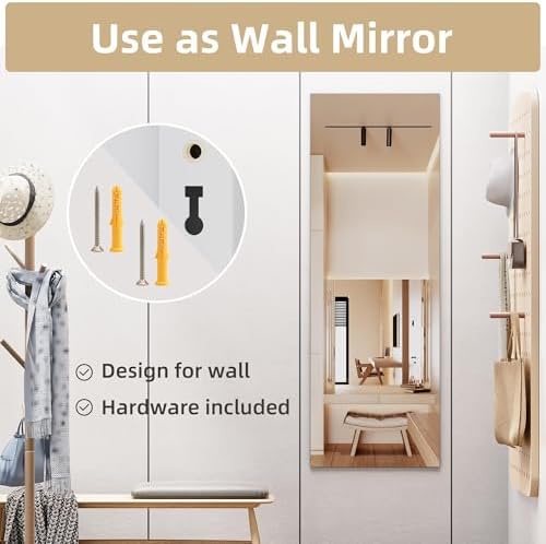 Hasipu Door Mirror Full Length, 47"x 15.8" Full Body Over The Door Hanging Wall Mounted Mirror for Bedroom, Living Room, Cloakroom, Square White - Image 5