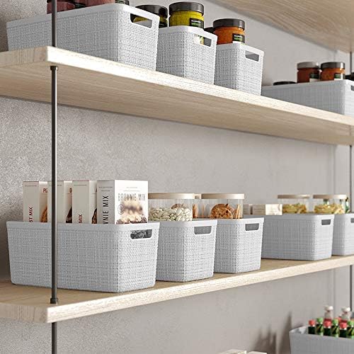 Curver Set of 8 Slim 6.8L Jute Decorative Plastic Organization and Storage Baskets - Perfect Bins for Home Office, Closet Shelves, Kitchen Pantry and All Bedroom Essentials, White - Image 5
