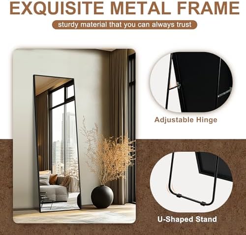 Delma Full Length Mirror with Stand, 69x24 Black Floor Mirror - Image 5