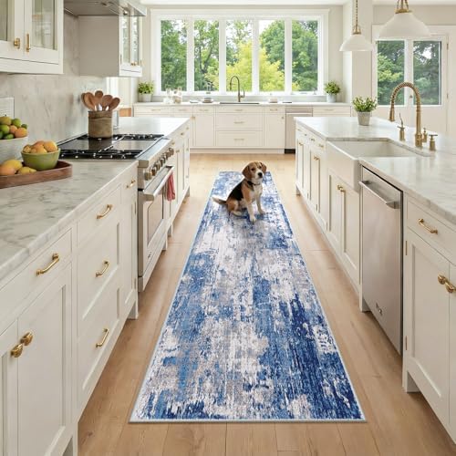 RELEANY Washable Runner 2'x9' Abstract Area Rug for Hallway Blue Gray by RELEANY