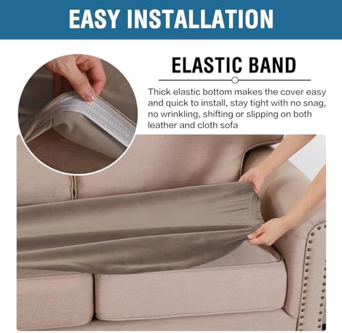 H.VERSAILTEX Velvet Stretch Individual Cushion Cover Plush Cushion Slipcover for Loveseat Sofa Furniture Protector Seat Cushion Sofa Cover (1 Piece Loveseat Cushion Cover, Mocha) - Image 4