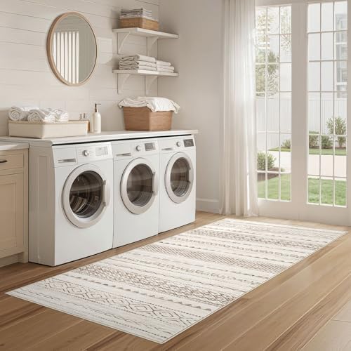 Nakagishi Runner Rug Kitchen Washable Rugs: 3x8 Non-Slip Boho Soft Modern Stain Resistant Indoor Floor Neutral Farmhouse Throw Carpet for Hallway Bathroom Laundry Room Entryway Bedroom- Brown - Image 6