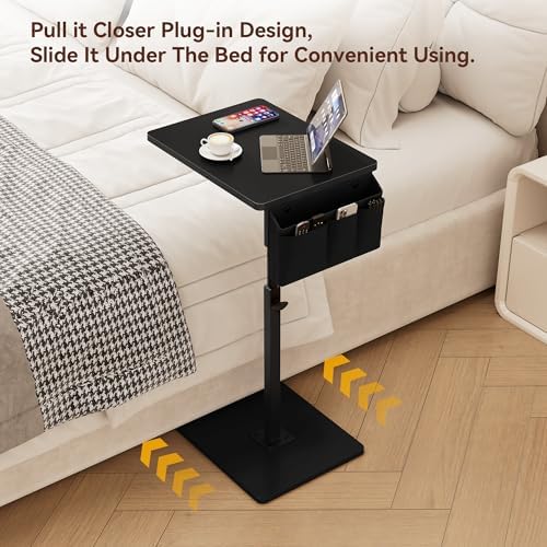 Vagusicc Sofa Armrest Tray Table for Couch, 360° Swivel Height Adjustable TV Tray Table for Small Spaces, Snack Side Table for Couch, Bed, Chair, C Shaped End Side Table for Eating, Reading, Laptop - Image 6