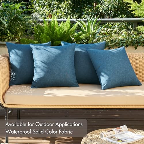 MIULEE Pack of 4 Decorative Outdoor Throw Pillow Covers Linen Waterproof Pillow Covers Summer Farmhouse Cushion Cases for Patio Garden Tent Balcony Couch Sofa 16x16 Inch Navy Blue - Image 2