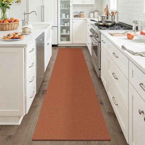 KOZYFLY Orange Runners for Hallway 2x8, Washable Runner Rug, Woven Non Slip Kitchen Runner, Braided Entryway Rug, Floor Carpet for Foyer, Bedroom, Hall, Burnt Orange/Tan - Image 2