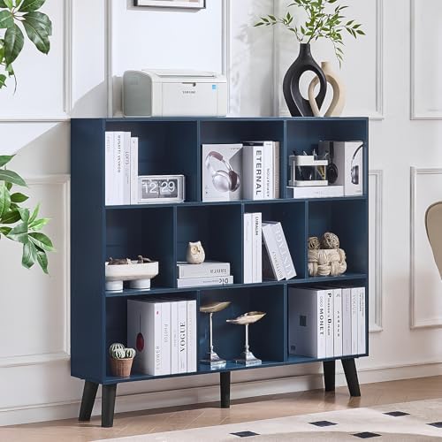 LEYAOYAO 10 Cube Bookshelf,Mid-Century Modern Bookcase with Legs,Dark Blue by LEYAOYAO-Findtheshiningpointofyourideallife%EF%BC%81