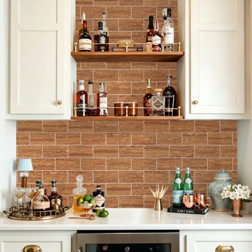STICKGOO 10-Sheet Backsplash Peel and Stick Subway Tile(Thicker Design, Faux Red Travertine) - Image 4