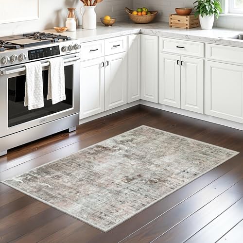 Soalmost 2x3 Abstract Washable Rugs for Kitchen, Small Area Rug Pink/Grey - Image 2