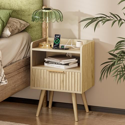 Huuger Nightstand with Charging Station, USB-C Port, End Table by Huuger