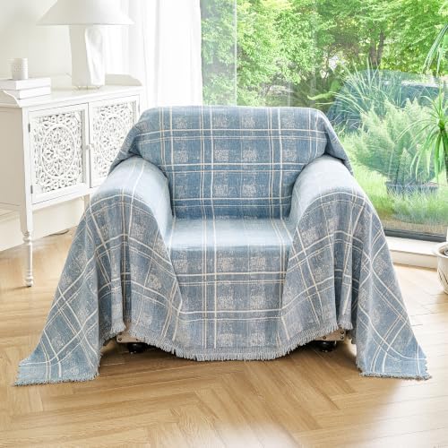 Couch Cover for Dogs Washable Sofa Cover, Sectional Couch Covers, Sofa Covers for 2 Cushion Couch, Non Slip Stripe Sofa Slipcovers Furniture Protector (Blue Checkered 91x71) by Unknown